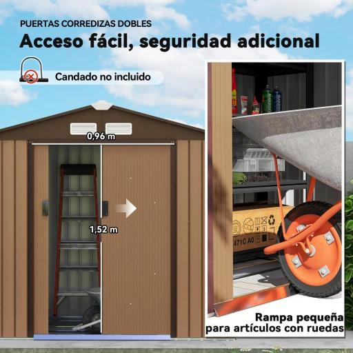 Caseta de Jardín 213x130x185 cm Cobertizo Metálico de Exterior para Almacenamiento de Herramientas Caqui [2]