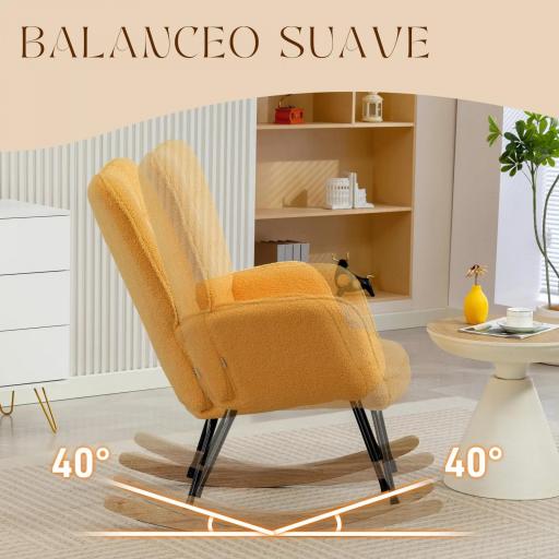 Silla Mecedora de Borreguito Sillón Balancín Oscilante 40° con Patas de Madera de Haya Carga 120 kg 71x98x101cm Amarillo [2]