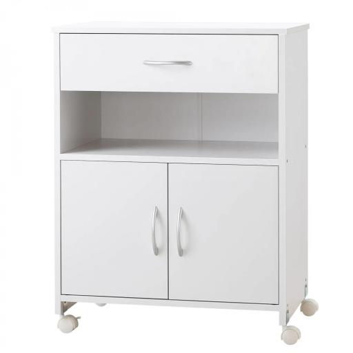 Armario para Impresora con Ruedas Cajón 2 Puertas y Estante para Salón Oficina Estudio 60x39x80 cm Blanco [9]
