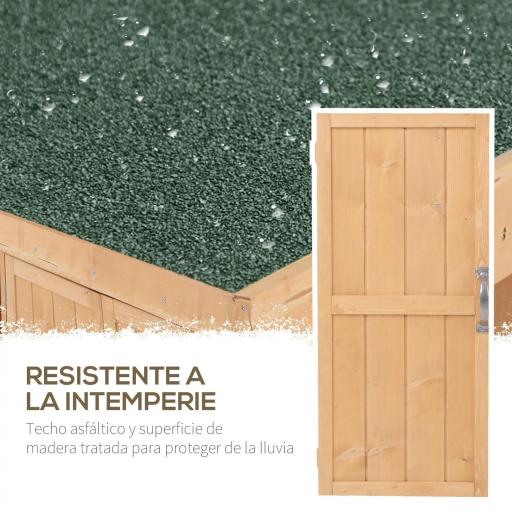 Armario de Jardín de Madera 74x43x88 cm Cobertizo Exterior para Almacenamiento de Herramientas Leñas con 2 Puertas y Techo Asfáltico Abatible Natural [2]