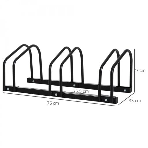 Aparcamiento para 3 Bicicletas Soporte de Acero para Aparcar Bicicletas en el Suelo o Pared 76x33x27 cm Negro [1]