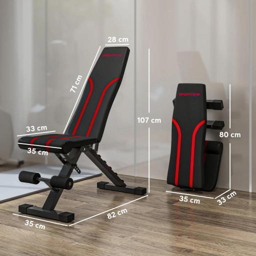 Banco de Musculación Ajustable Plegable con Respaldo y Asiento Regulables Estructura de Acero y Rodillos para Piernas [1]