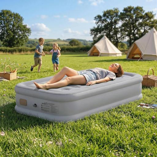 Colchón Hinchable Individual Plegable con Bomba Inflado 3 Min Desinflado 2 Min Bolsa Carga 200 kg 190x97x39 cm Gris [0]