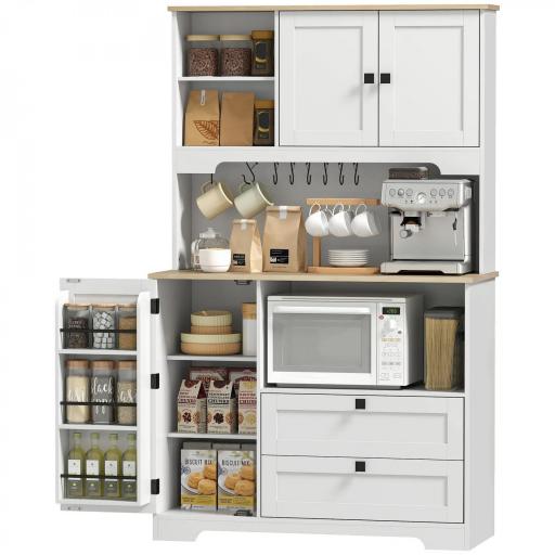 Alacena de Cocina con 3 Puertas 2 Cajones 3 Estantes en la Puerta 8 Ganchos Encimera Amplia Blanco [9]