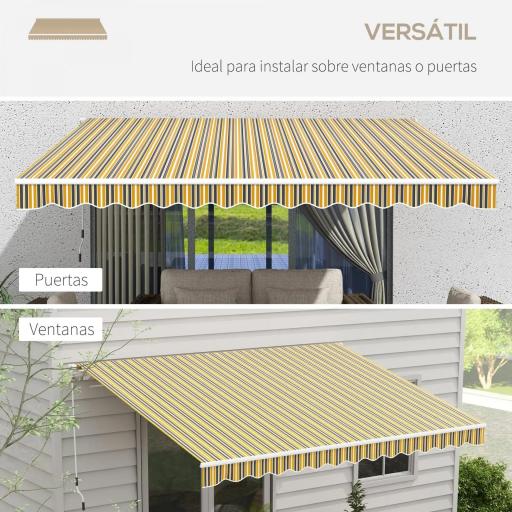 Toldo para Balcón 350x250 cm con Manivela de Metal Impermeable y Anti-UV para Jardín Terraza Ventanas Gris y Amarillo [5]