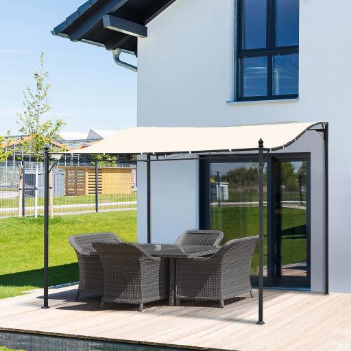 Cenador de Jardín 3x3 m Pérgola con Toldo y 16 Orificios de Drenaje para Patio Terraza Metal y Poliéster 180 g/m² Resistente Crema
