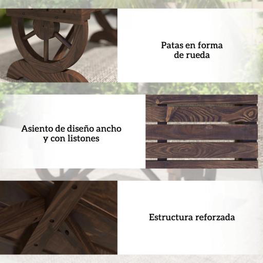 Banco de Madera con Ruedas Decorativas Estilo Rústico Carga 250 kg para Patio Terraza Balcón 98x50x39,5 cm Carbonizado [2]