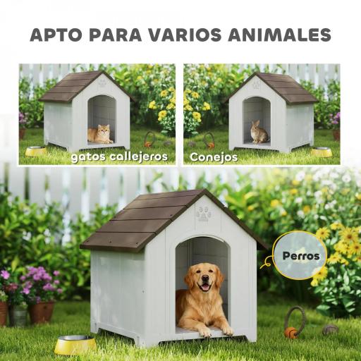Caseta para Perros Exterior Casa para Perros Grandes de Plástico con 2 Ventanas Base Elevada Estacas Marrón Oscuro [2]