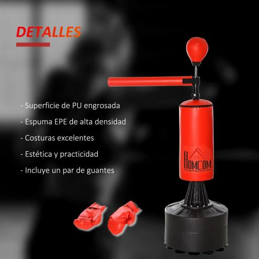 Saco de Boxeo de Pie con Bola de Velocidad y Barra Giratoria de 360° 88x48x155-205 cm Negro y Rojo [2]