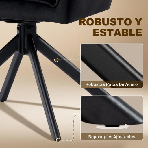 Pack de 2 Sillas de Comedor Giratorias con Reposabrazos Respaldo Acolchado Tapizado en Terciopelo Patas de Acero Negro [4]