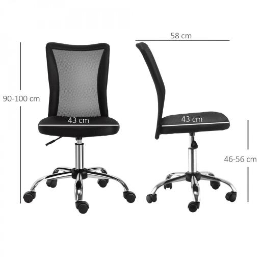 Silla de Escritorio Giratoria sin Brazos Silla de Malla con Altura Ajustable Carga 100 kg 43x58x90-100 cm Negro [2]