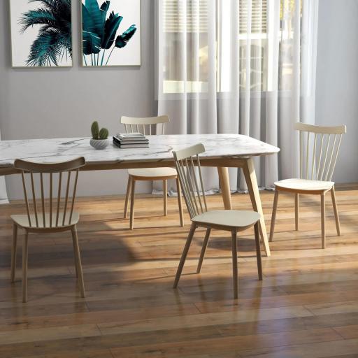 Juego de 4 Sillas de Comedor Estilo Nórdico con Respaldo de Polipropileno y Patas de Madera 48x52,5x83 cm Natural [3]