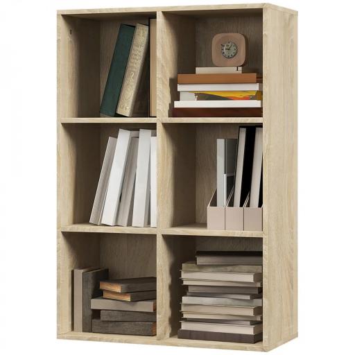 Estantería para Libros Estantes de Madera de 3 Niveles con 6 Cubos de Almacenaje para Sala de Estar Dormitorio Oficina 65,5x30x97,5 cm Roble [9]