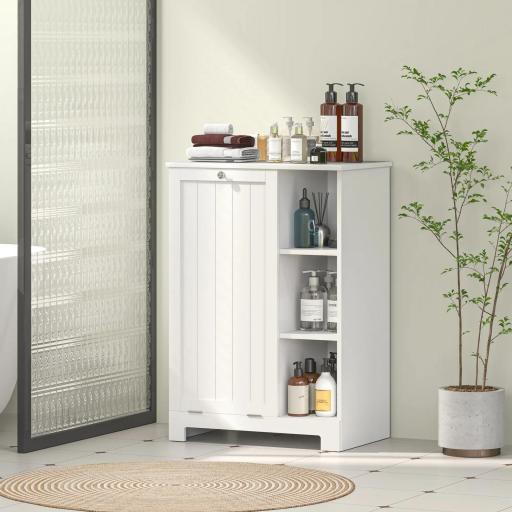 Mueble de Baño con Cesto Ropa Sucia Cesta Extraíble Estante Ajustable y Compartimentos para Baño 60x38x86 cm Blanco [3]