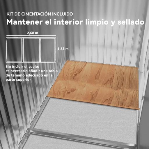 Cobertizo de Jardín 4,9 m² 277x195x192 cm con 2 Puertas Corredizas Techo Inclinado y 4 Ventanas Efecto Madera [3]