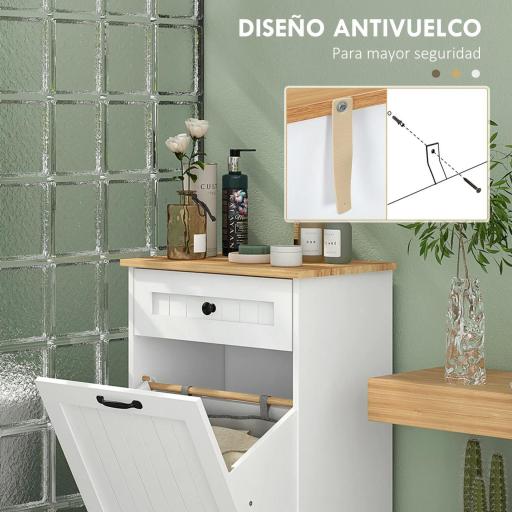 Armario de Baño con Cajón Cesto para la Ropa y Diseño Anti-vuelco Mueble de Baño Moderno 52x33x90 cm Blanco [2]