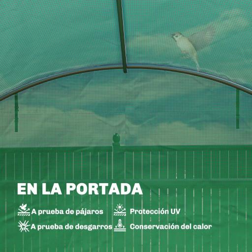 Invernadero de Túnel con 2 Varillas de Soporte 2 Puertas Enrollables y Ventanas de Malla Cubierta de PE Anti-UV Verde [7]