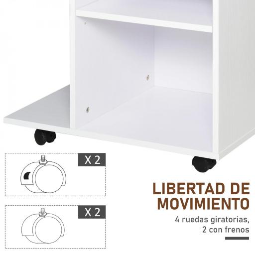 Armario para Impresora de Oficina Carro Multifuncional con Ruedas 2 Compartimentos Cajón y Soporte para CPU Estante Ajustable para Estudio 60x40x68,5 cm Blanco Veteado de Madera [5]