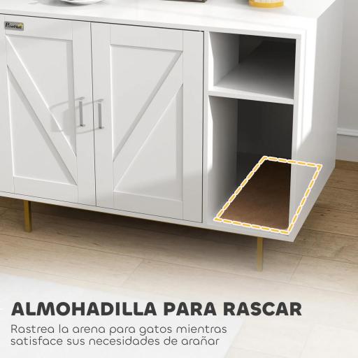 Mueble Arenero Caja de Arena para Gatos con Almohadilla para Rascar y Compartimento de Almacenaje 80x50x61 cm Blanco [9]
