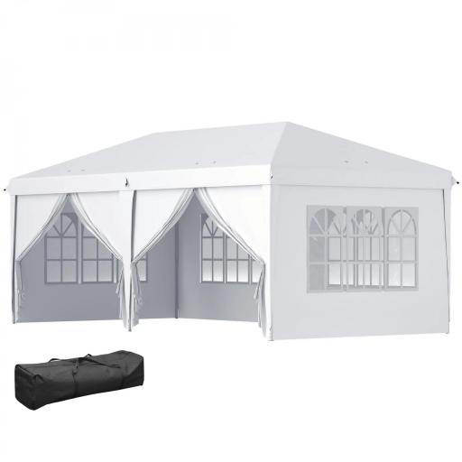 Carpa Plegable 5,85x2,95x2,7 m con 4 Paneles 4 Ventanas 2 Puertas 1 Bolsa Anti-UV y 12 Orificios de Drenaje Blanco [8]