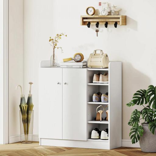 Mueble Zapatero de 2 Puertas Zapatero Estrecho con Estantes Ajustables para 12 Pares de Zapatos para Pasillo Entrada 83x30x90 cm Blanco [5]