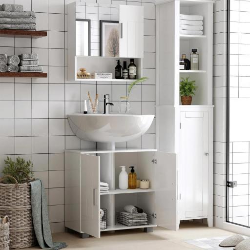 Armario de Baño con Espejo Mueble Colgante de Aseo con 2 Puertas y 2 Estantes Ajustables Interiores 54x15,2x55,3 cm Blanco [6]