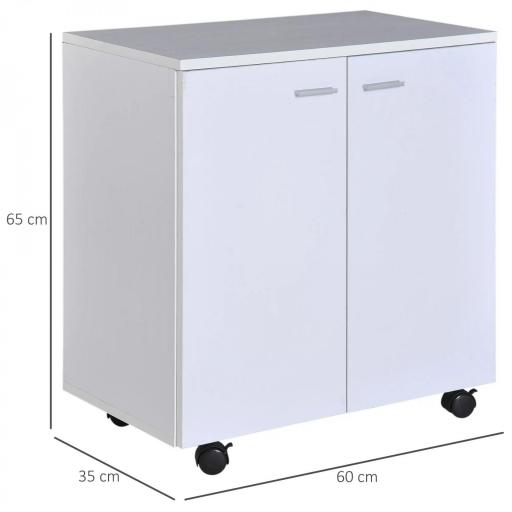Mesa Armario Movil Mueble TV de Madera Con Ruedas y 2 Puertas Consola Cajonera 60x35x65cm [1]