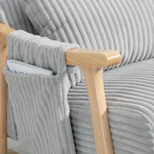 Silla Mecedora de Pana con Patas y Reposabrazos de Madera de Caucho Cojín Lumbar y Bolsillo Carga 120 kg Gris [3]