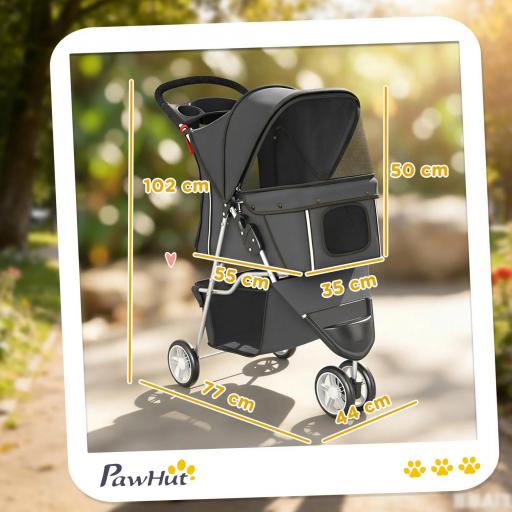 Carrito para Perros Pequeños con Cesta de Almacenaje Ventanas de Malla y Cinturón de Seguridad 77x44x102 cm Gris Oscuro [1]