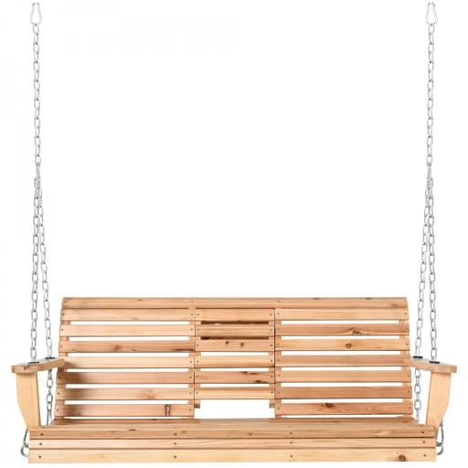 Banco Colgante de Madera con Mesa de Centro Plegable 2 Portavasos y Reposabrazos Carga 200 kg 150x75x53 cm Natural [9]