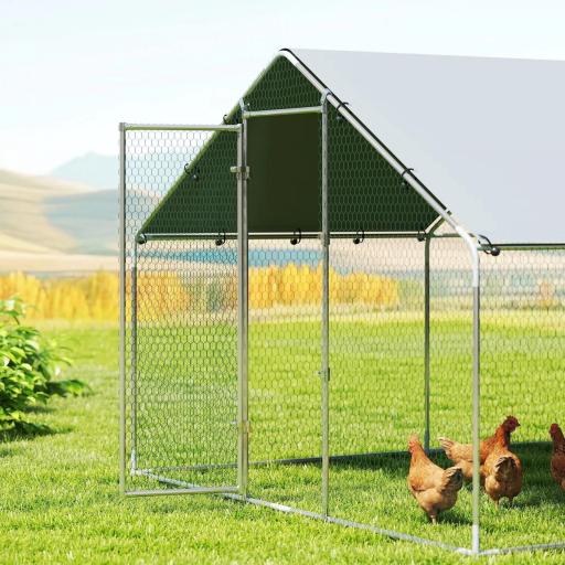 Gallinero para Exterior Grande de Acero Galvanizado 6,8x3x1,9 m 20,4 m² con Cubierta Tela Oxford y Cerradura Plata [7]