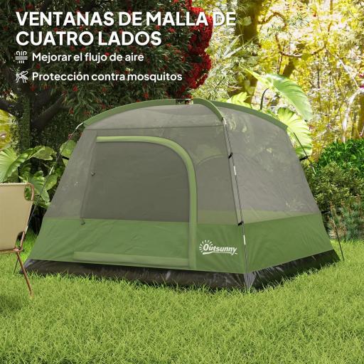 Tienda de Camping para 4 Personas Impermeable Fácil Instalación y Bolsa de Transporte Incluida 200x200x135 cm Verde [3]