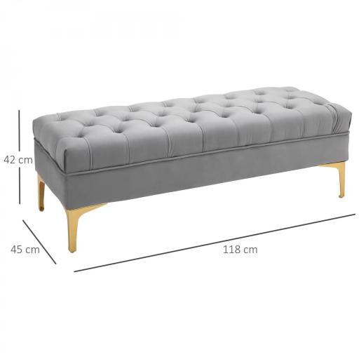 Taburete Pie de Cama Banco de Dormitorio con Asiento Acolchado y Patas Metálicas para Entrada Pasillo 118x45x42 cm Gris [1]