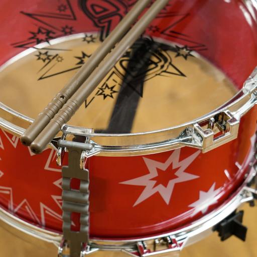 Batería para Niños de +3 Años con Tambores Bombo Platillo Pedal y Baquetas Diseño con Tema de Estrellas 65x22x57 cm Rojo [8]