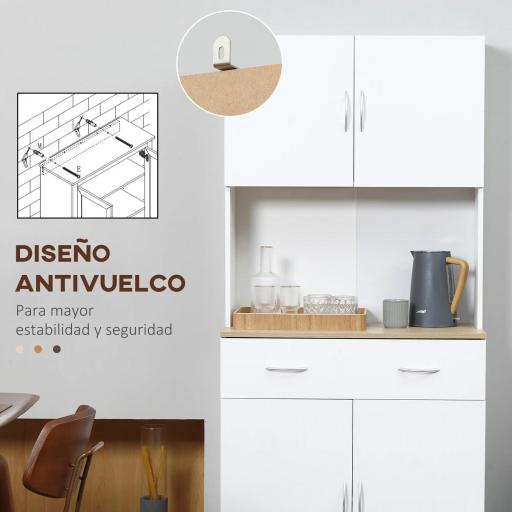 Armario Alacena de Cocina con Cajón 4 Puertas y Estantes Interiores Ajustables Mueble de Almacenaje 80x40x180 cm Blanco [5]