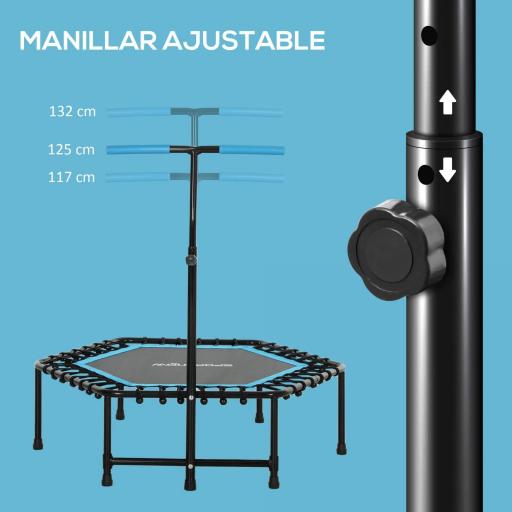 Trampolín de Fitness 114x114x132 cm con Mango Ajustable de 3 Niveles y Marco de Acero Azul [2]