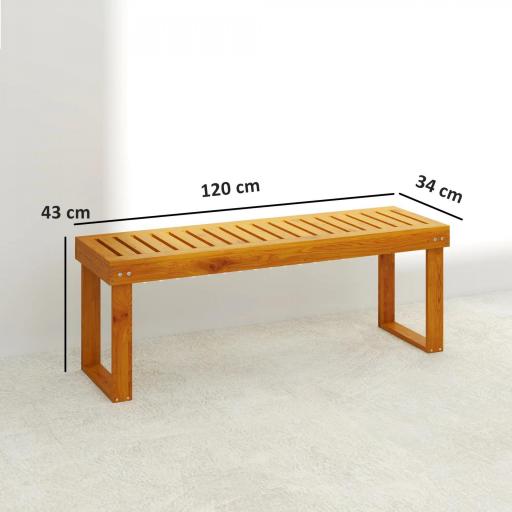 Banco de Jardín de Madera de 2 Plazas con Asiento de Lamas Carga 300 kg para Exteriores 120x34x43 cm Teca [1]