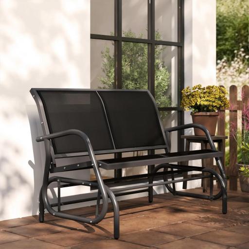 Banco Balancín tipo Silla Oscilante de Jardín o Patio con 2 Plazas 120x70x85 cm Carga 200kg Metal y Tela Texteline [6]