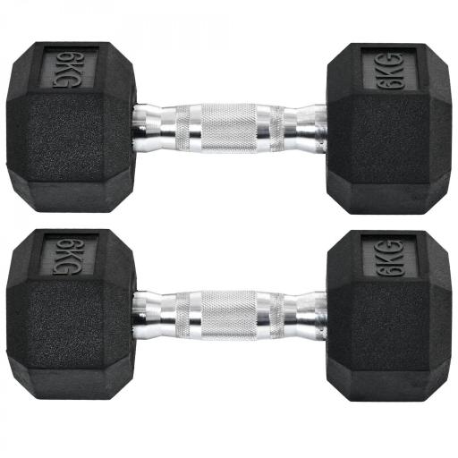 Juego de Mancuernas de 2x6kg con Barra de Conexión Metálica y Cabeza Hexagonal para Entrenamiento en Casa Negro y Plata [8]