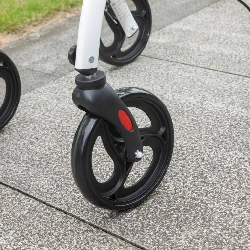 Andador para Personas Mayores Plegable de Aluminio con 4 Ruedas Bandeja Altura Ajustable Frenos de Maneta Blanco [5]