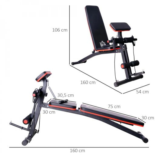 Banco de Musculación Plegable, Banco de Pesas, Respaldo Inclinable de 7 Niveles, Extensión de Pierna, Cojín de Predicador, Banda de Resistencia, para Entrenamiento Completo, Casa Gimnasio, Rojo [1]