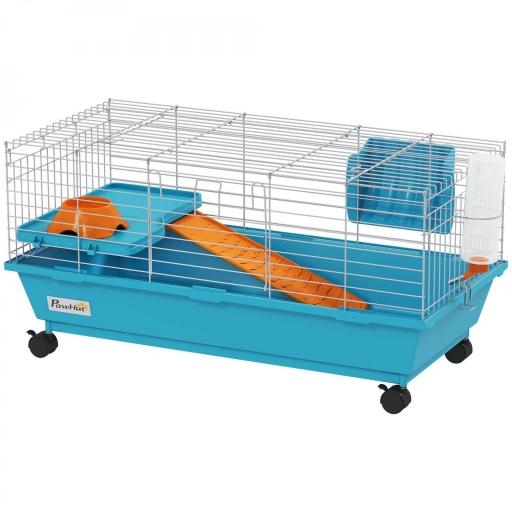  Jaula para Animales Pequeños con Ruedas Botella Comedero Dispensador de Heno para Conejos y Cobayas 89x44x43 cm Azul [8]