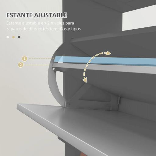 Mueble Zapatero Estrecho con 2 Puertas Abatibles y 1 Cajón para 8 Pares de Zapatos 60x23,5x98,5 cm Gris [5]