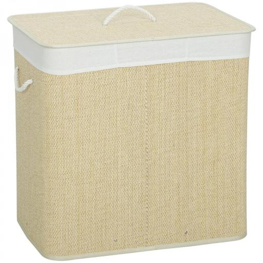 Cesto de Ropa Sucia de Bambú con 1 Compartimento Asas para Facilitar el Uso y Bolsas Desmontables Lavables 60x40x60 cm [8]