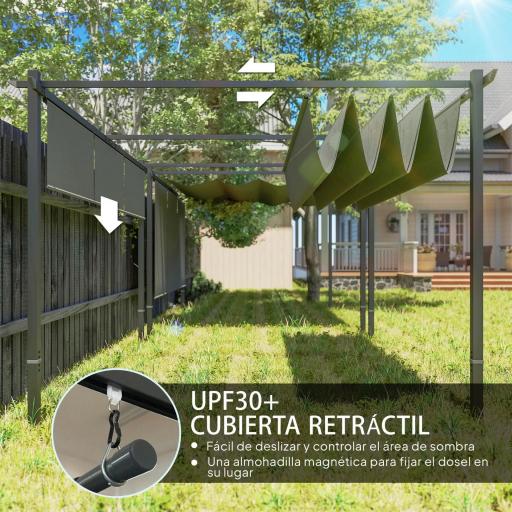 Pérgola de Jardín 4x3 m con Techo Retráctil 3 Laterales Enrollables UPF30+ Cenador de Jardín para Patio Exterior Gris [2]