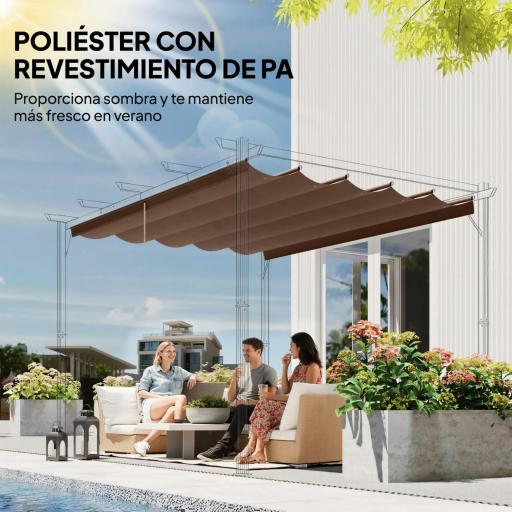 Cubierta para Techo Retráctil de 2,5x2,55m para Pérgola 3x3 Tela de Repuesto con 10 Orificios de Drenaje Café [3]