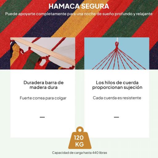 Hamaca de Jardín 200x100 cm con Travesaños de Madera Carga 120 kg Hamaca para Patio Terraza Balcón Multicolor [8]