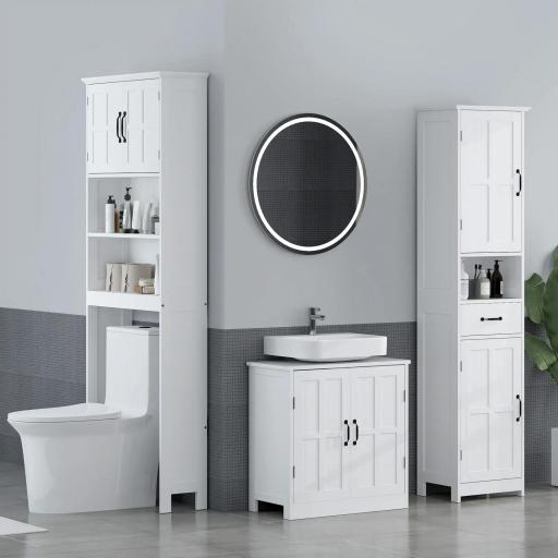 Mueble sobre Inodoro con 2 Puertas Estantes Abiertos y Estante Ajustable Mueble para Baño 66x23x178 cm Blanco