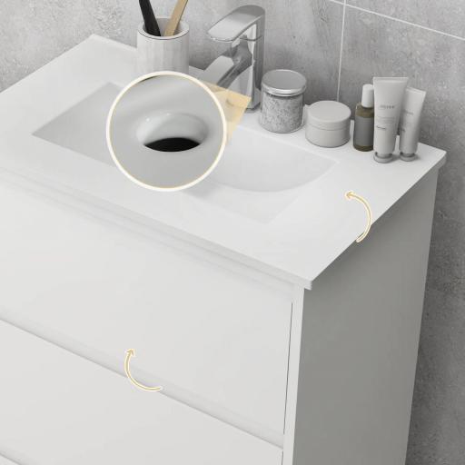 Mueble de Baño con Lavabo Armario de Baño Lavabo de Baño de Cerámica Sintética con 2 Cajones 61x37x88cm Blanco Brillante [5]
