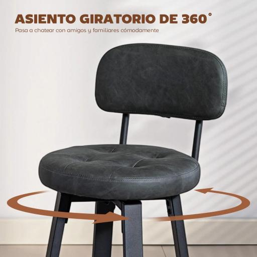 Juego de 2 Taburetes Altos de Cocina Giratorios Tapizados de PU con Respaldo Marco de Metal Reposapiés Gris Oscuro [3]